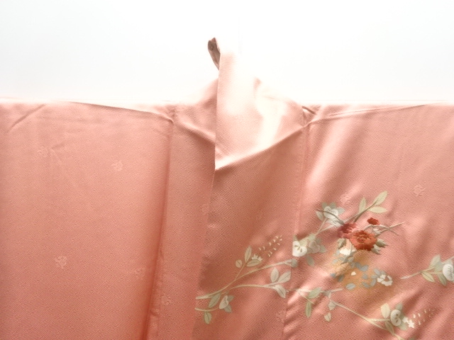  橘に短冊・牡丹模様刺繍訪問着